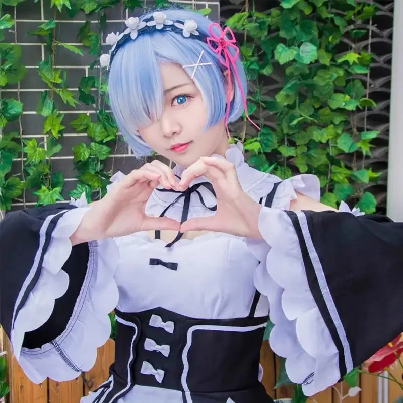 Anime Ram Rem Cosplay Re:zero Kara Hajimeru Isekai Seikatsu disfraz negro niñas traje de sirvienta mujeres delantal vestido disfraces de Halloween