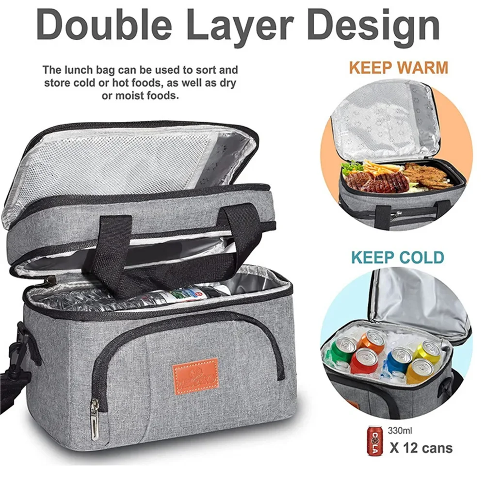 Multifunctional Double Layers Tote Cooler Lunch Bags for Women Men Large Capacity Travel Picnic Lunch Box with Shoulder Strap