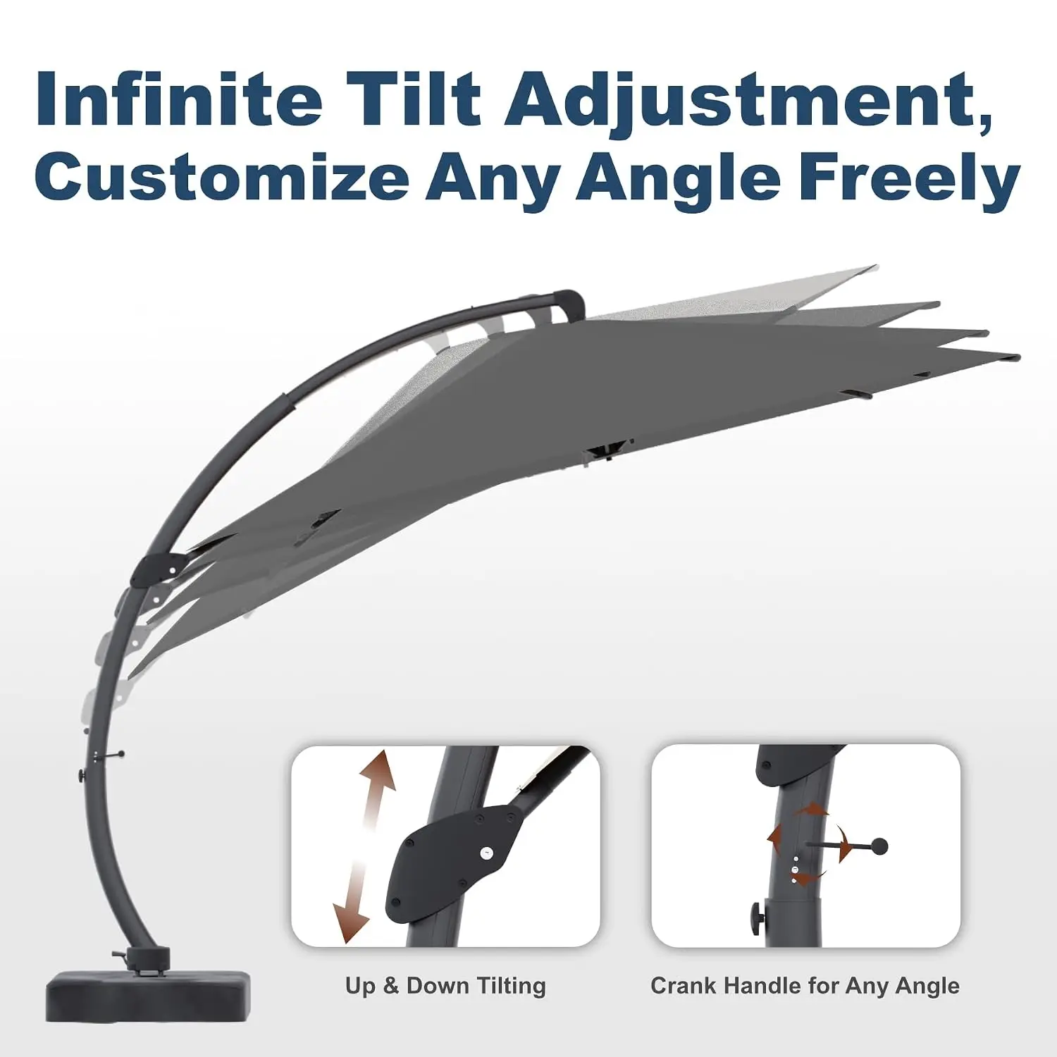 11FT Cantilever Umbrella with Base Large Curvy Outdoor Aluminum Offset Umbrella w/ 360° Rotation, UV Resistant, Customized