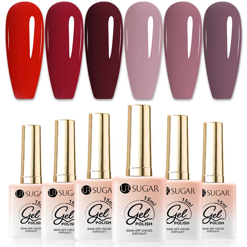 UR SUGAR 6 Stück/Set Nagel-Gel-Nagellack-Set, Halloween, Weihnachten, rot, glitzernde Farbe, semi-permanent, Soak Off UV-LED-Gel-Nagellack-Set