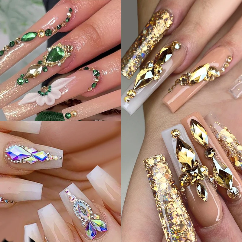 Diamantes de imitación para uñas, 12 rejillas, forma mixta, Aurora, Parte posterior plana, AB, cristal colorido, Gema de cristal, dijes para uñas, manicura artesanal, decodificación