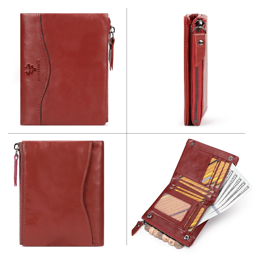 100%  Genuine Leather Small Wallet for Women Bifold Compact RFID Credit Card Wallets with Zippet Pocket Short Ladies Money Clip