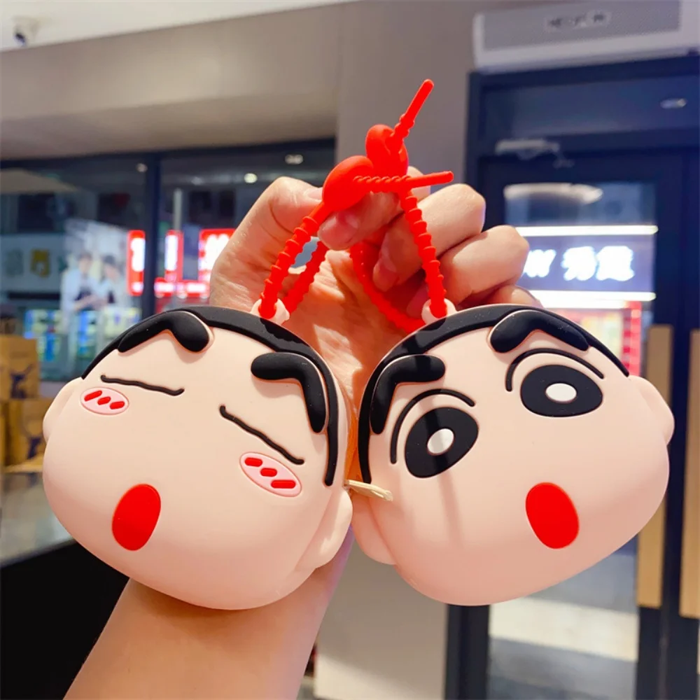 Crayon Shin-chan Soft Silicone Coin Purse Multi-functional Zipper Pouch Portable Cartoon Keychain Wallet for Coins Earphone Keys view 3