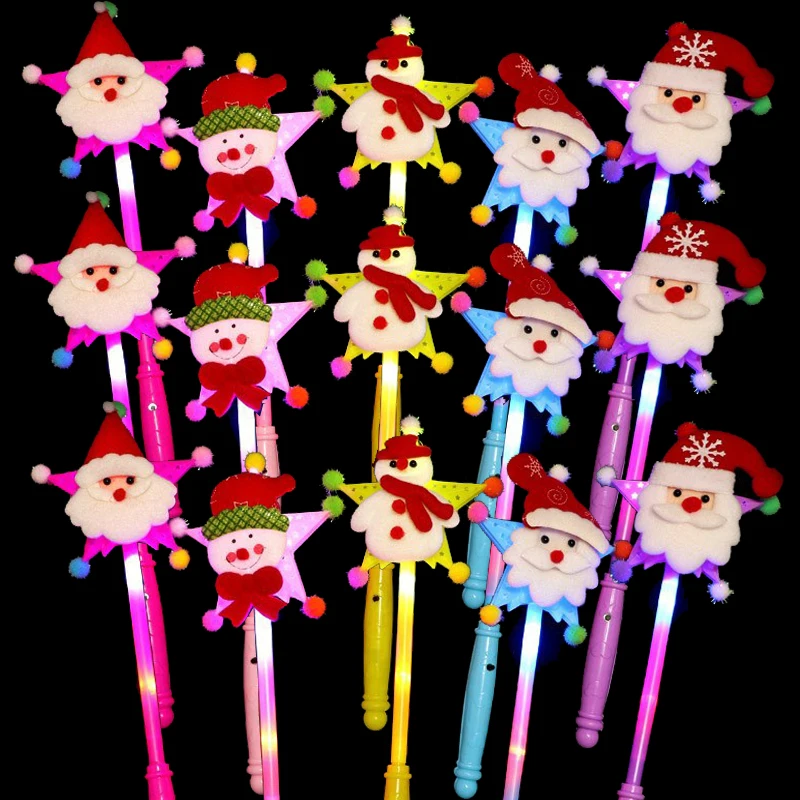 Christmas Glow Stick Five-pointed Star Santa Claus Snowman Flash Stick Cheer Props Children Cartoon Spring Stick Toys