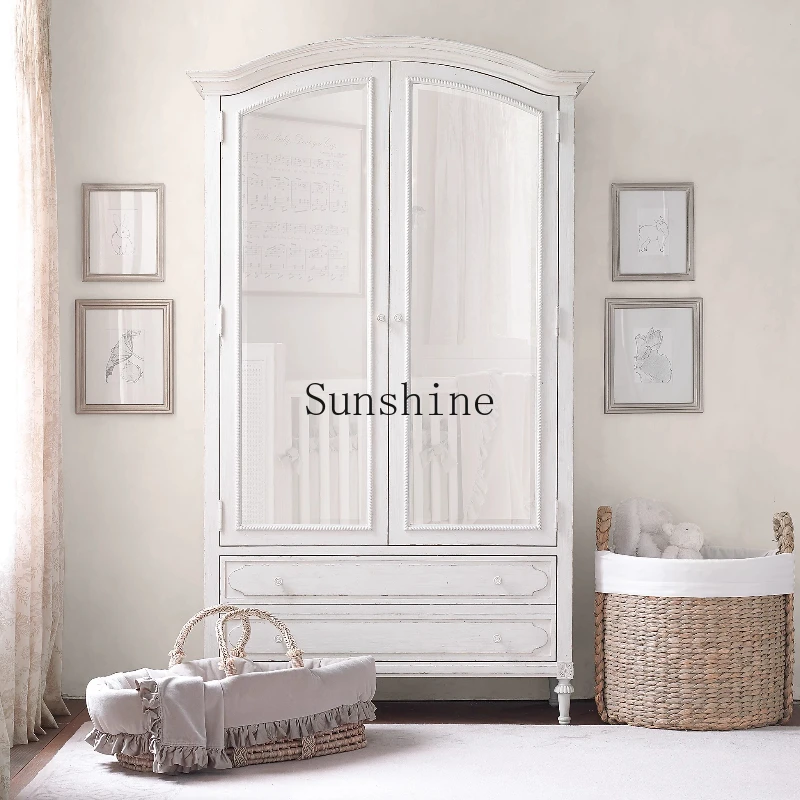 

French country solid wood carving flower locker luxury small apartment complete bedroom simple