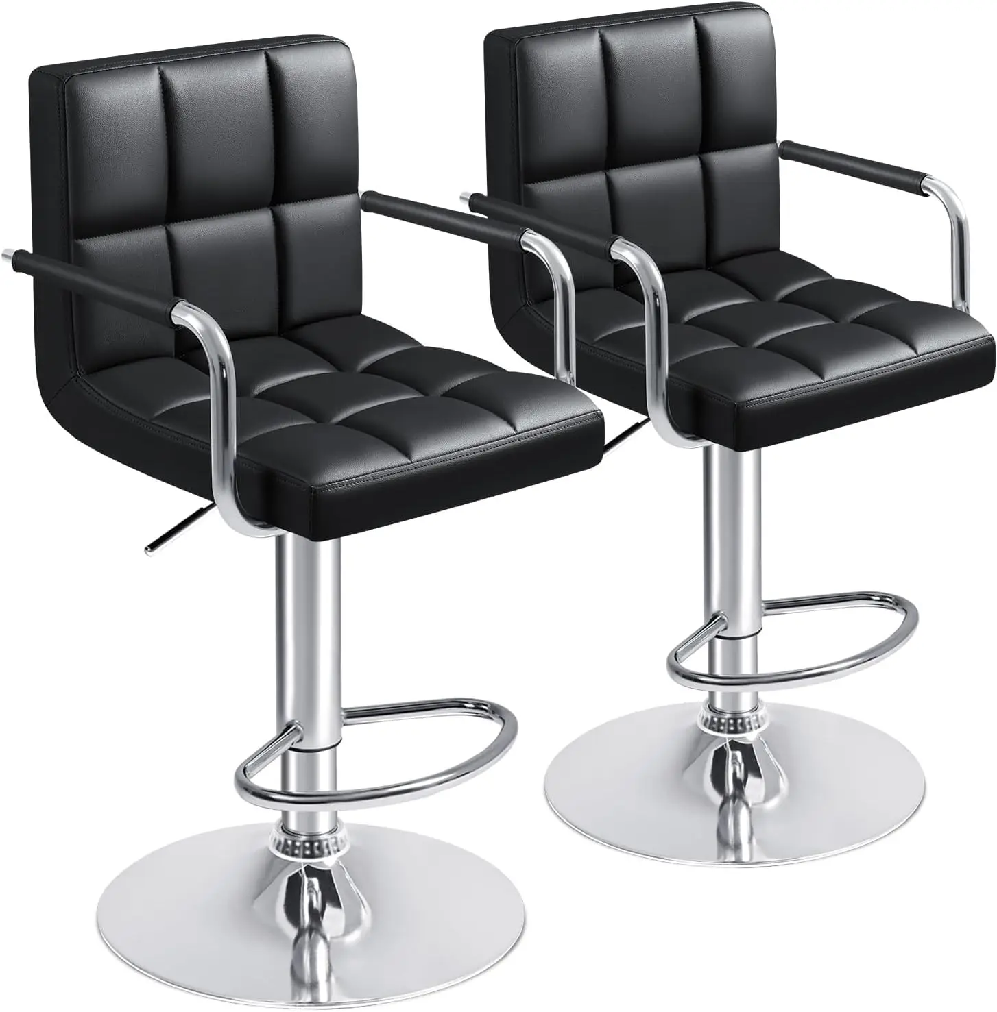 

Bar Stools With Armrest Modern Pu Leather Swivel Adjustable Hydraulic Bar Stool X-Large Base And Seat Square Counter Height