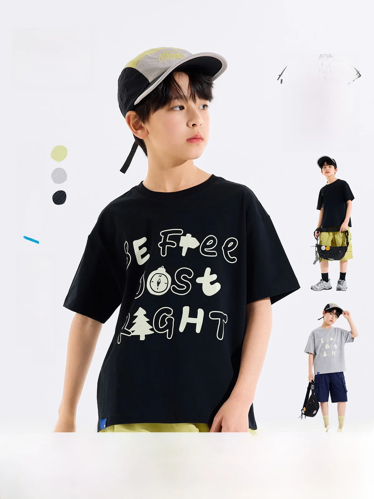 

Bluem Boys' Loose Cotton T-Shirt Short Sleeve Glow-in-the-dark Summer Children's Clothing Casual Soft Cotton round Neck T-shirt