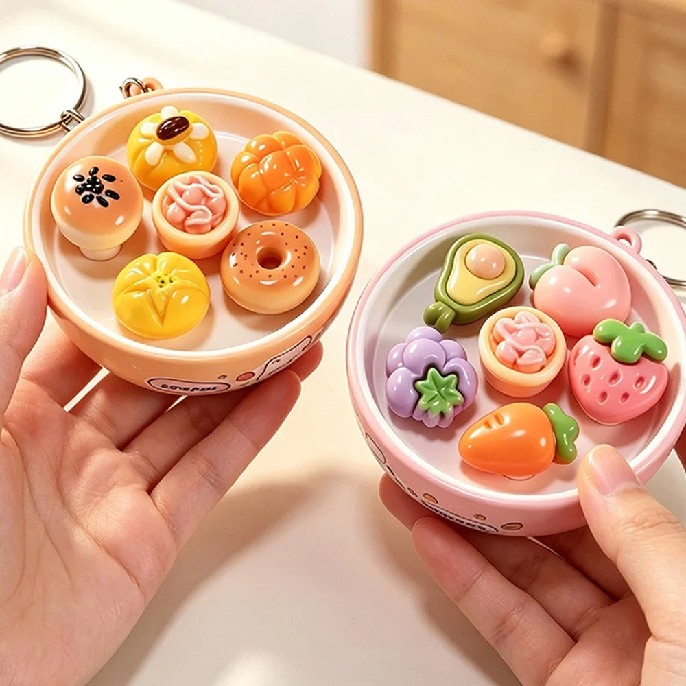 Cute Press and Bounce Fidget Keychain Mini Dessert Bowl Sensory Toy Stress Relief Backpack Pendant Birthday Gift For Friends