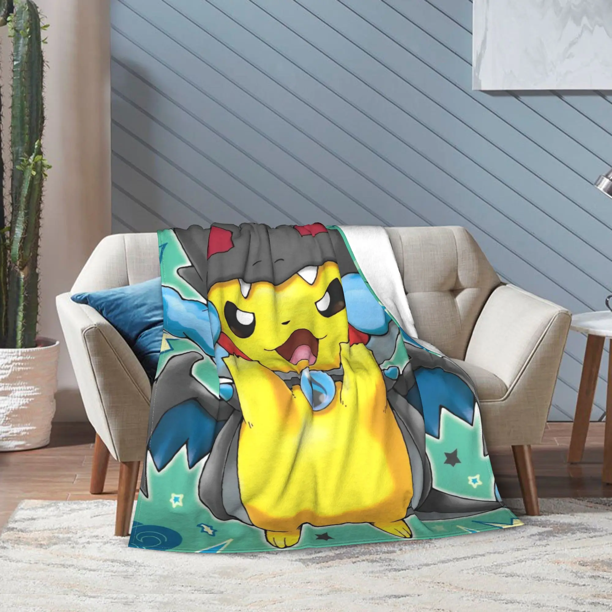 

Cute Cartoon Manga Poke-Mon Blanket Flannel Awesome Breathable Throw Blankets for Home Summer