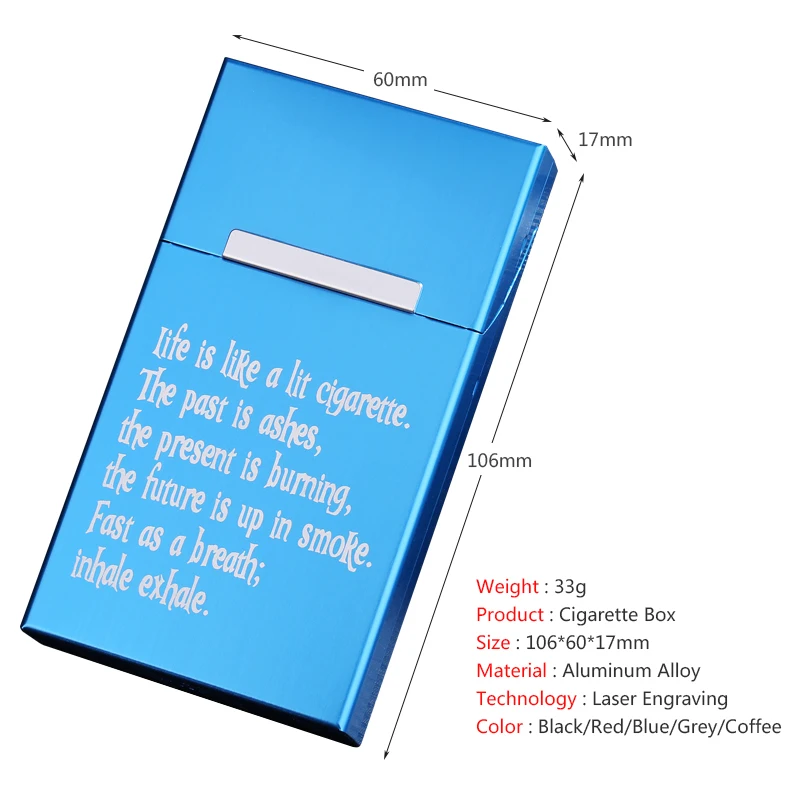 Holding 20 pcs 100mm Cigarette Case Slim Box Metal Portable Flip Cover Tobacco Holder Storage Smoking Gift For Lady Woman Girl