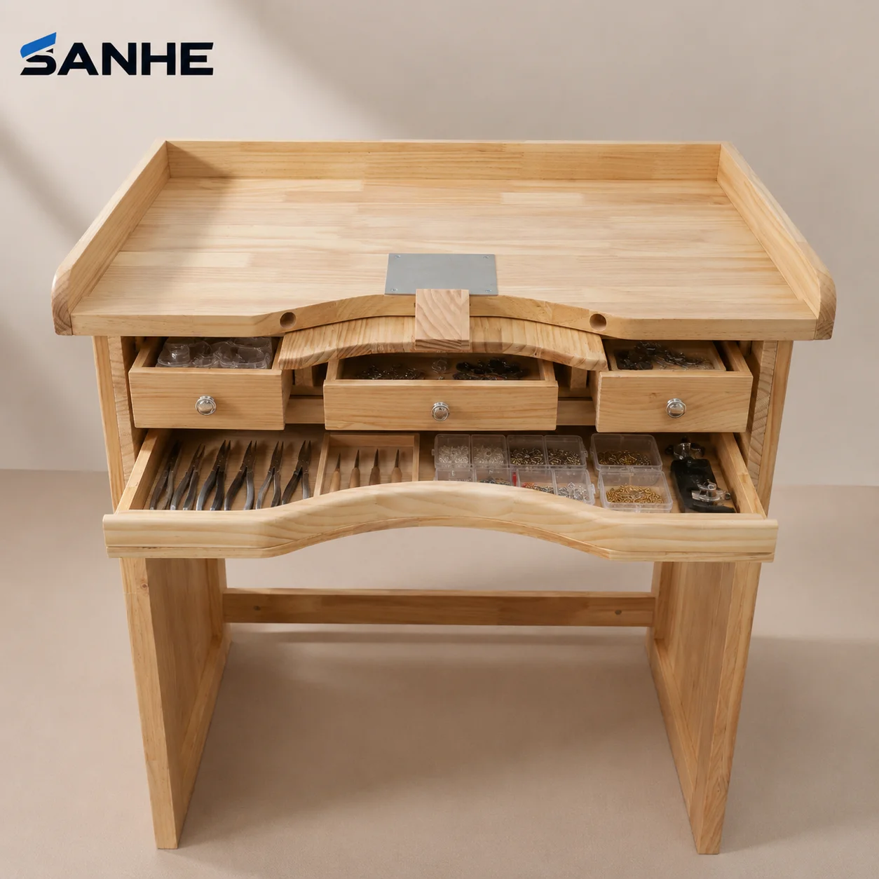 Jewelry Workbench Made of Environmentally Protected Pine Wood Key Feature for Woodworking Bench