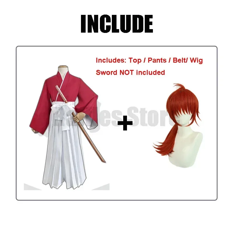 Anime Rurouni Kenshin Cosplay disfraz peluca Himura Kimono Haori Kendo traje Halloween Unisex uniforme clásico HV4717b;4.f'7;j,3'