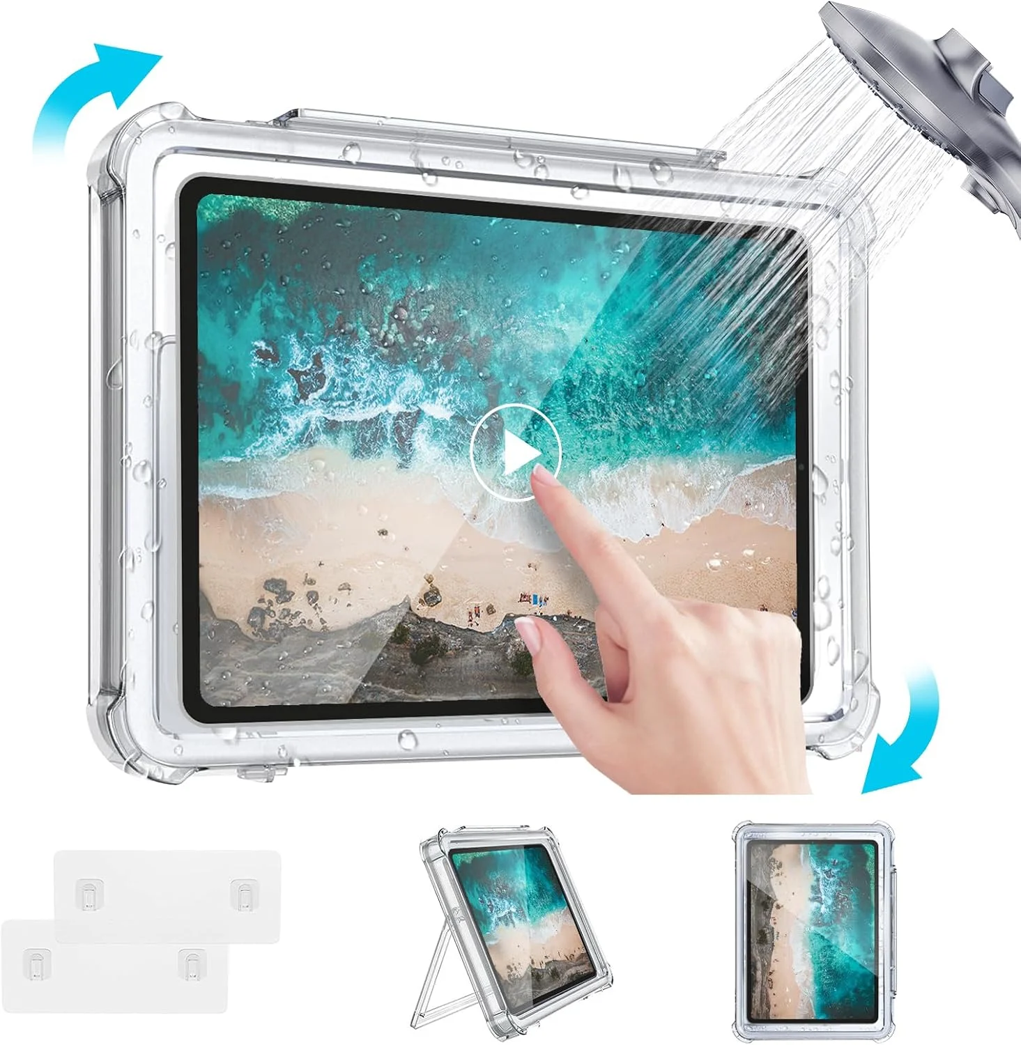 

Bathroom Waterproof iPad Protective Case 360° Rotate Wall Mounted Protective Shell for Galaxy Tab S7/HUAWEI MatePad Pro/iPad Pro