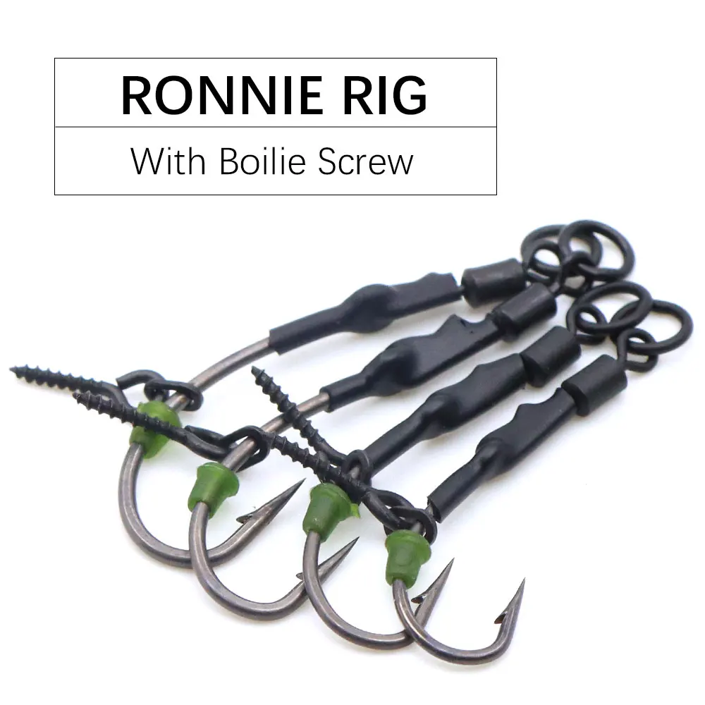 4pcs Ronnie Rig Curve Shank Fishing Hook Barbed Hook Pop Up Bait Boilie Screw Fishing Hair Rig Accessories Terminal Tackle