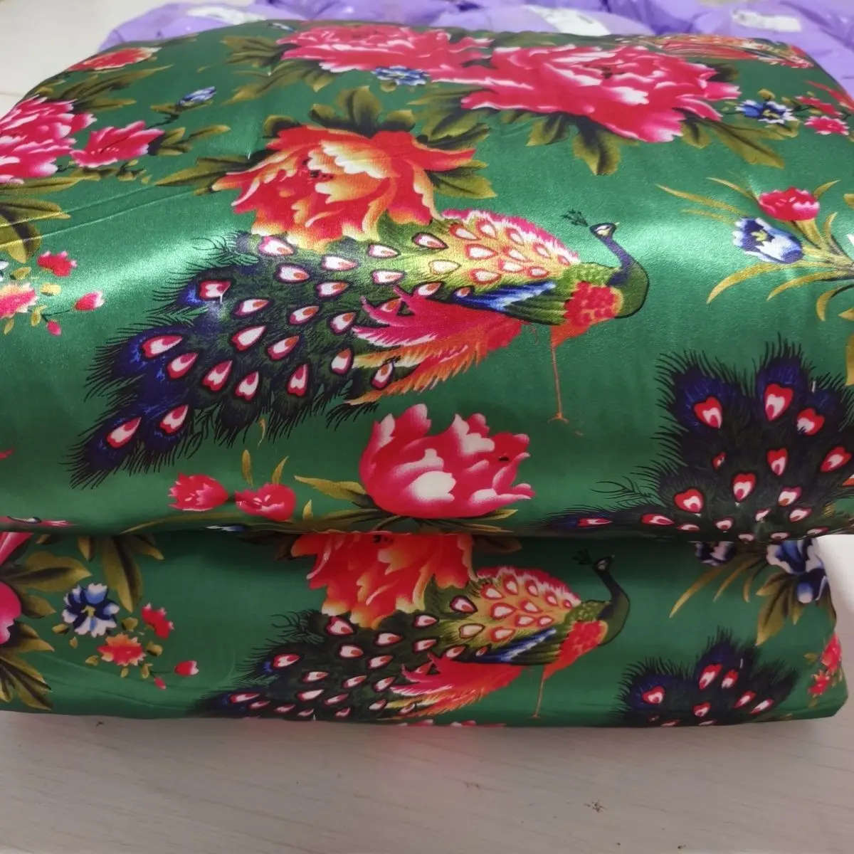 

2x2.3m No cotton filling Glossy satin silk cover with single-sided zipper Ice cool floral print bedspread home bedding