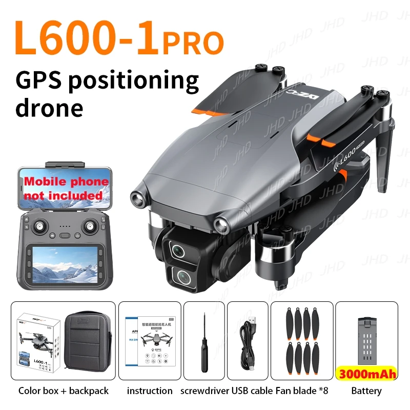 JHD LYZRC L600-1 PRO GPS Drone 25fps HD Dual Camera EIS 360 Obstacle Avoidance Remote Control With Screen L600-1 Pro Drone