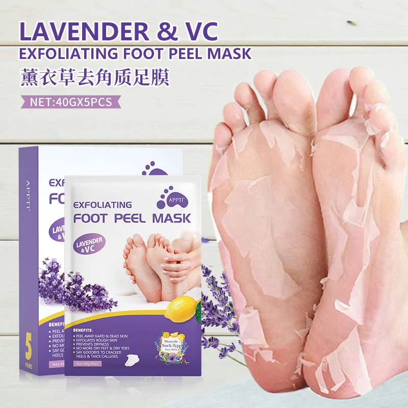 Foot mask, lavender essential oil, exfoliating, exfoliante para pies pedicure，pedicura spa