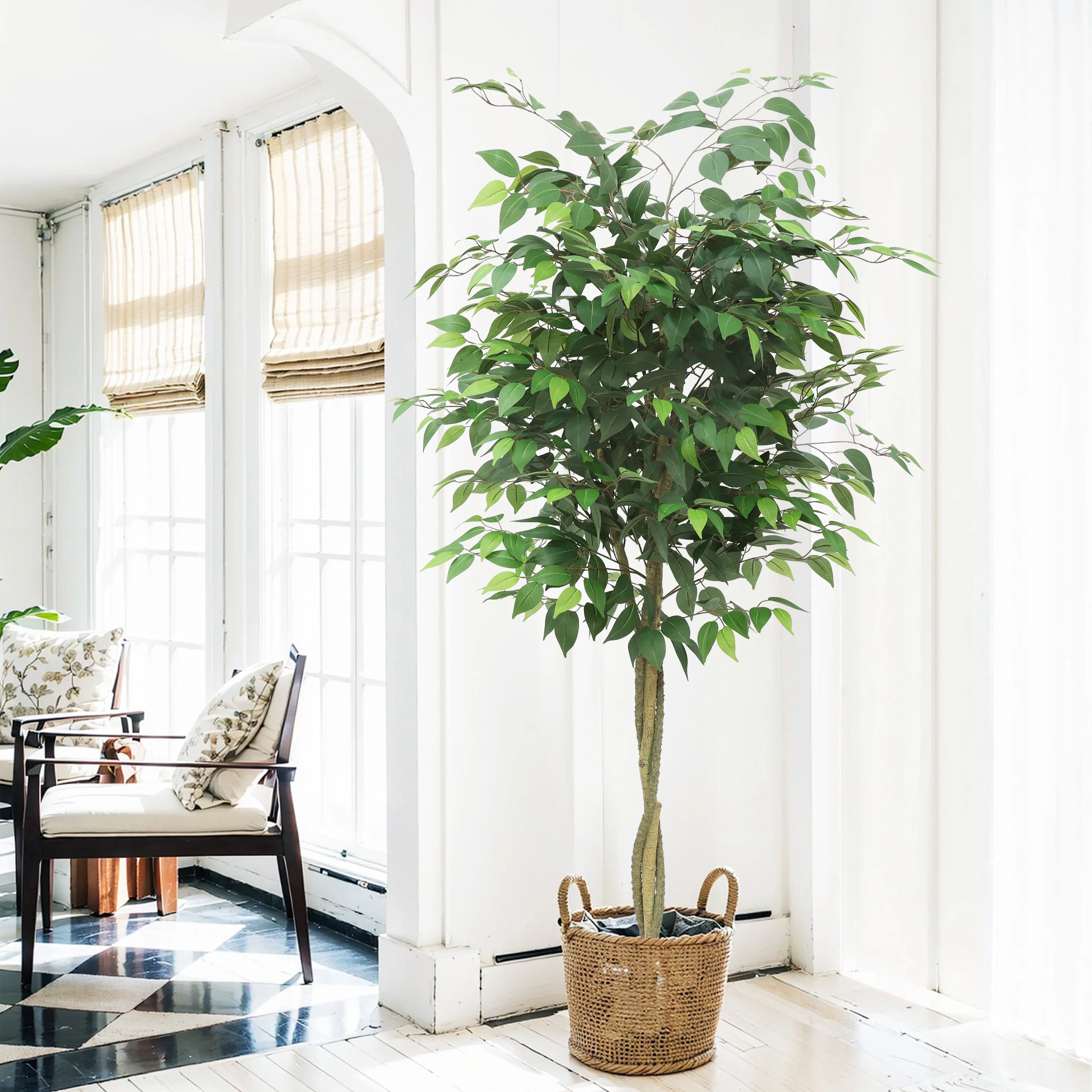 

Artificial Large Ficus Tree 6FT Floor Potted Decor Realistic Banyan Tree with Silk Leaves for Indoor Home Office Foyer Decor