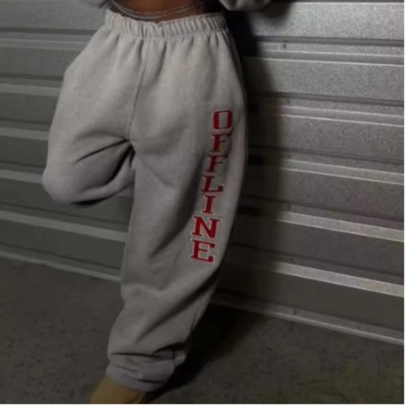 Individuality Retro Women Baggy Drawstring Sweat Pants Wide Fit Pants Y2k Harajuku Japanese Letter Printing Pants Women's Clothe