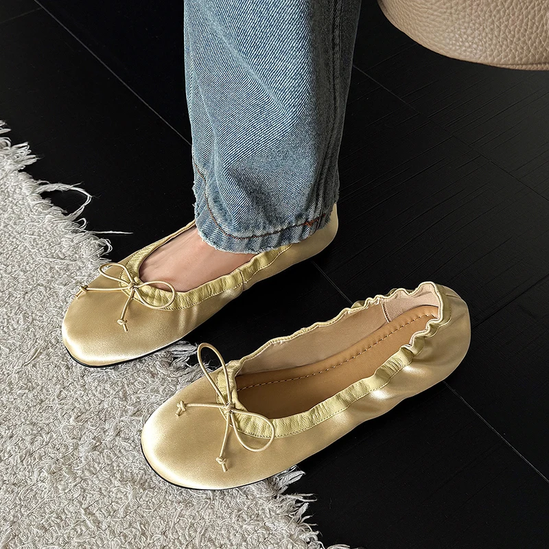 2026 new spring autumn women pumps 2-25cm satin+sheepskin+microfiber pleated low heel butterfly-knot dots women shoes fashion