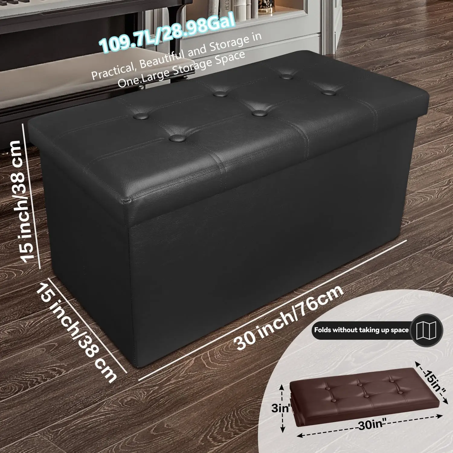 

Amassmile Storage Ottoman Folding Foot Rest Stool, Leather Footstool Bench, Short Ottoman Stool, Storage Foot Rest Store, Books
