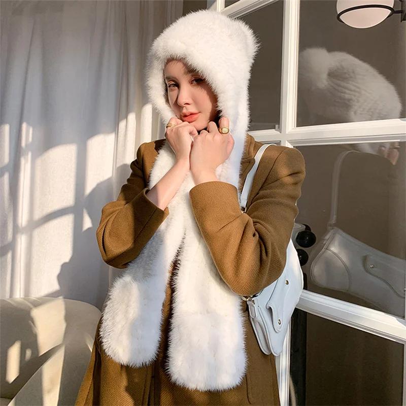 

Russian New High Quality Winter Fur Hat Luxury Real Fox Fur Warm Scarf Hat Natural Soft and Fluffy High Quality Fur Scarf Hat