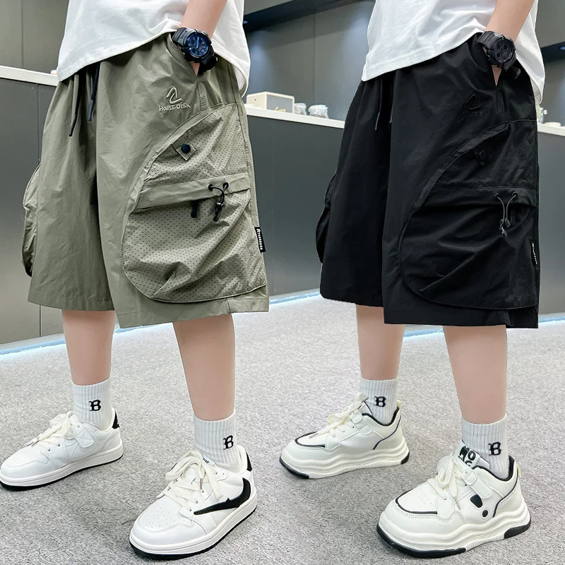 

Big Boy Summer Cargo Shorts with Pocket Kids Child Black Army Green Cotton Knee Length Pants 7 8 9 10 11 12 13 14 15 16 Years