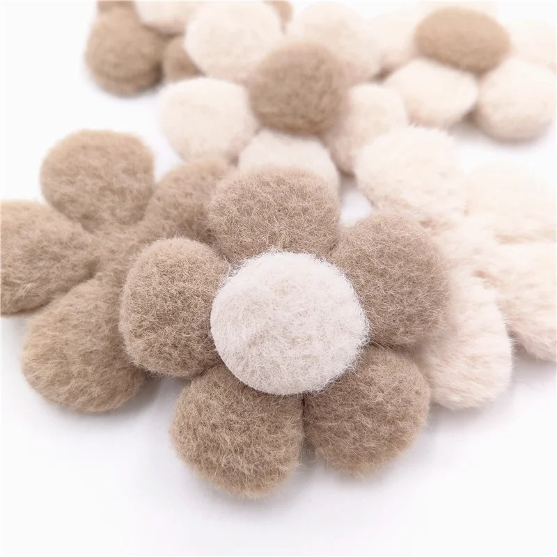 20Pcs 5.5CM Furry Felt Flower Applique For DIY Baby Hair Clip Hat Headwear Crafts Patches Decor Ornament Clothing Accessories