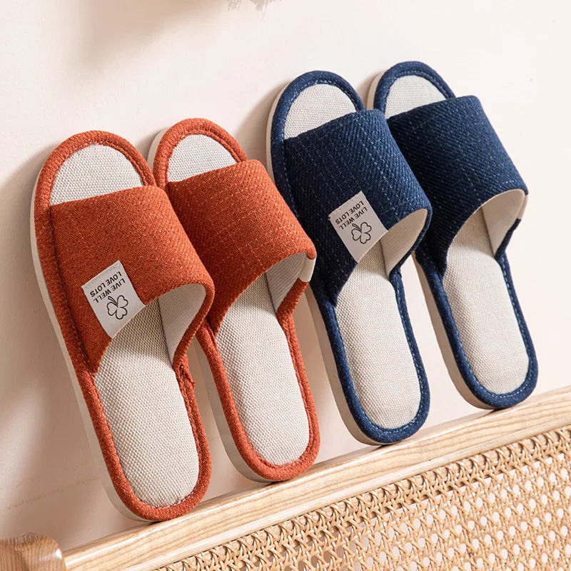 2024 Linen Home Slippers Soft Sole Silent Breathable Shoes in Spring Cotton and Linen Slippers for All Seasons Anti Slip Indoor