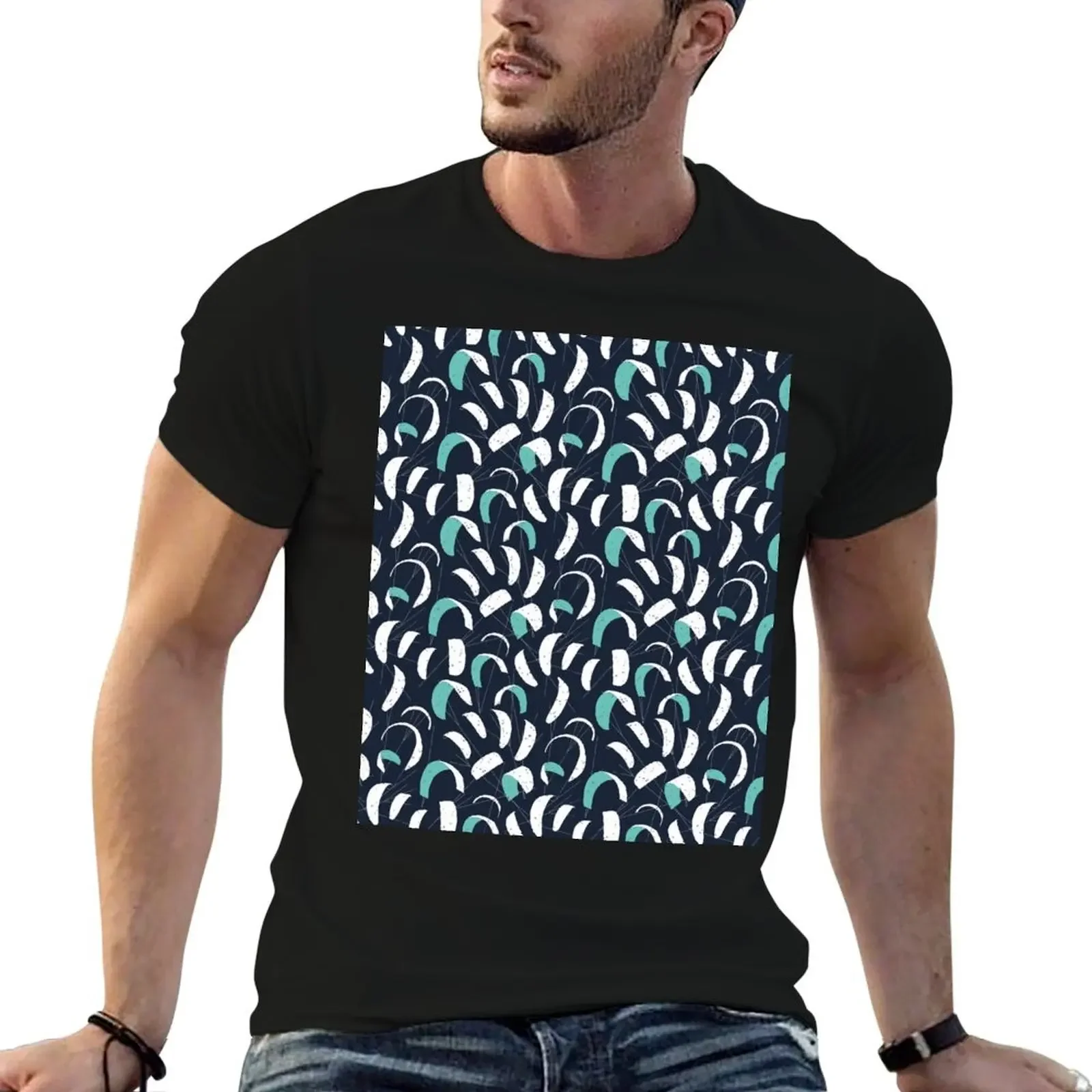 Kite Surfing Blue and White Surf Pattern T-Shirt boys animal print football t shirt Man t-shirt clothes for men