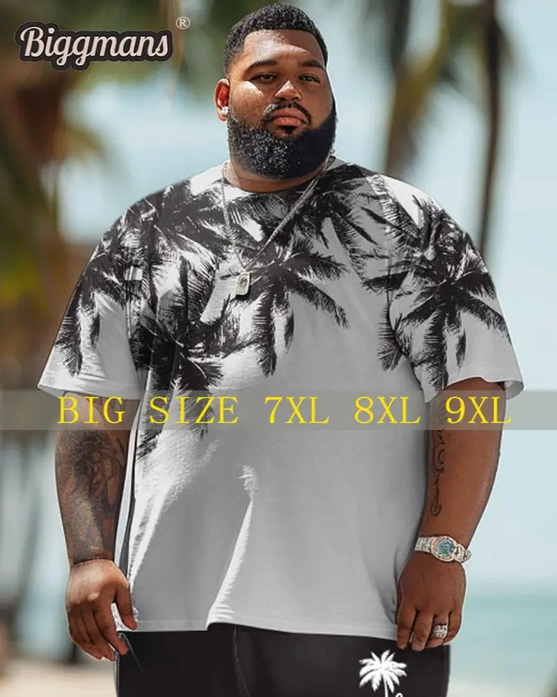 

Biggmans T-shirt L-9XL for Plus Size Men's Clothing Summer Hawaiian Beach Gradient Coconut Tree Print T-Shirt Shorts Top 7XL 8XL