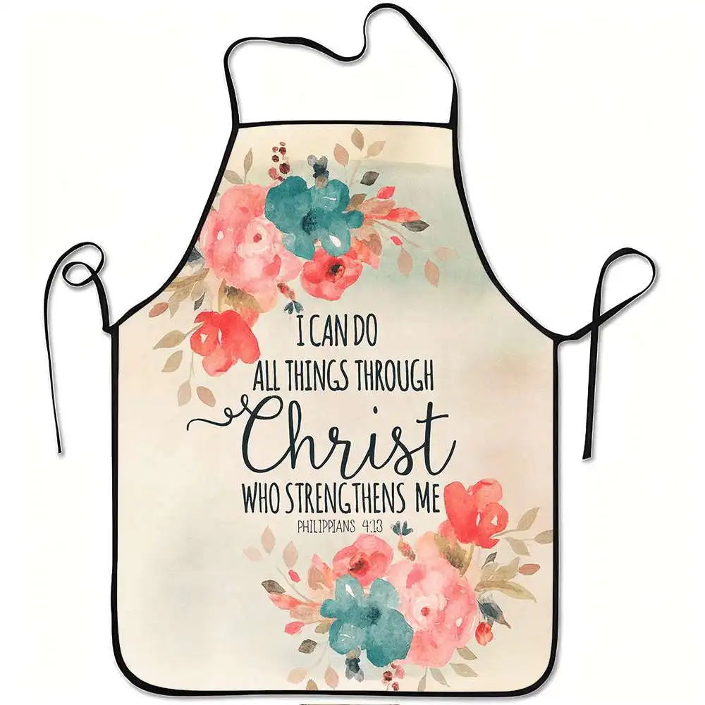 1pc of Floral-Themed Christian Motivational Quote Apron, Made from Durable And Easy-To-Clean Polyester, Featuring an Adjustable