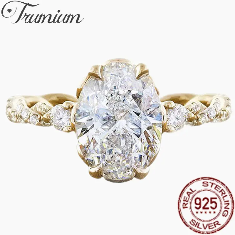 Trumium 2ct s925 Sterling Silver Oval Gems Ring with Twisted Rope Band Engagement Wedding Gold Vintage ring Luxury Jewelry