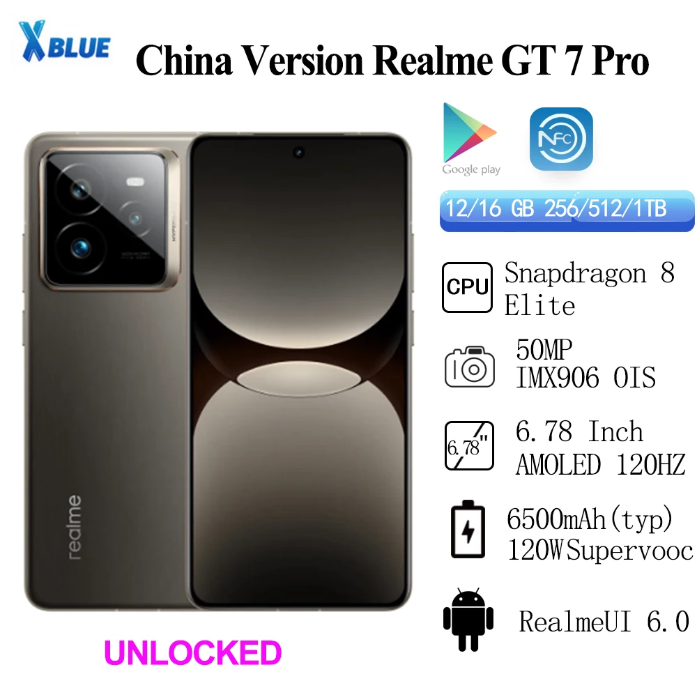 Unlocked New Realme GT 7 Pro Snapdragon 8 Elite 50MP Sony IMX906  OIS 6500mAh 120W Supervooc  6.78 Inch AMOLED 120Hz IP68 69