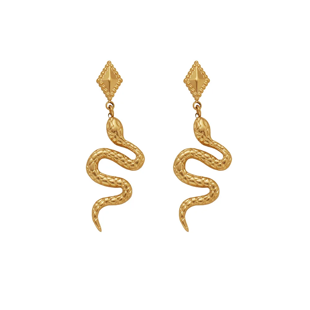 New Trend 18K Gold Plated Stainless Steel Spirit Snake S-shaped Dangle Geometric Stud Earrings for Women Hypoallergenic Jewelry