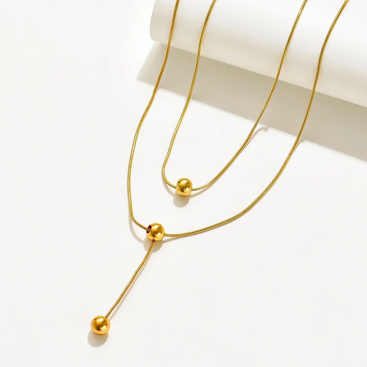 Double Layer Transfer Bead Necklace  High-end Accessory 18k Gold Titanium Steel For Women 2025 New Style Collarbone Chain