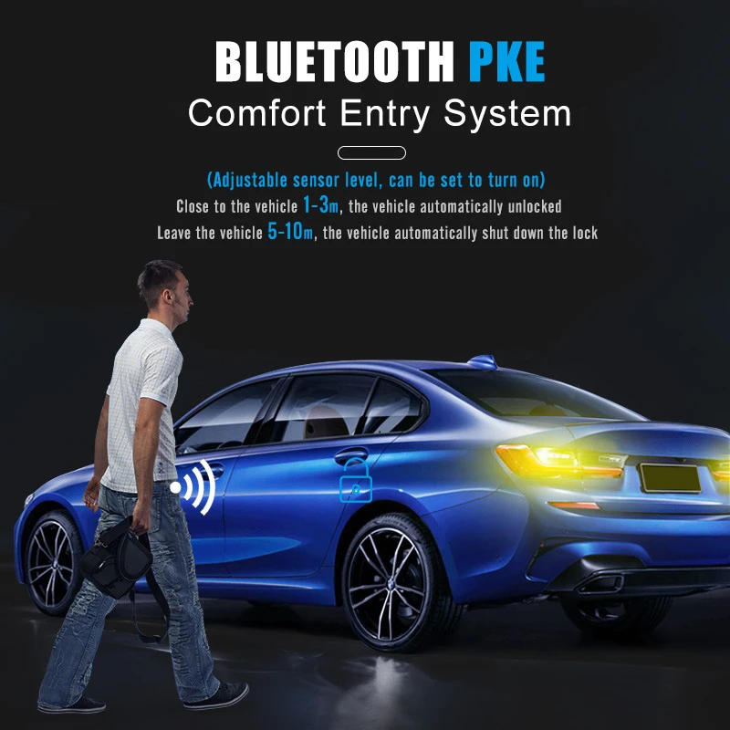 SPY-Universal 2 Way Car Sistema de Alarme Kit Completo, PKE Bloqueio Automático e Função de Desbloqueio, Bluetooth APP, Início Remoto Do Motor