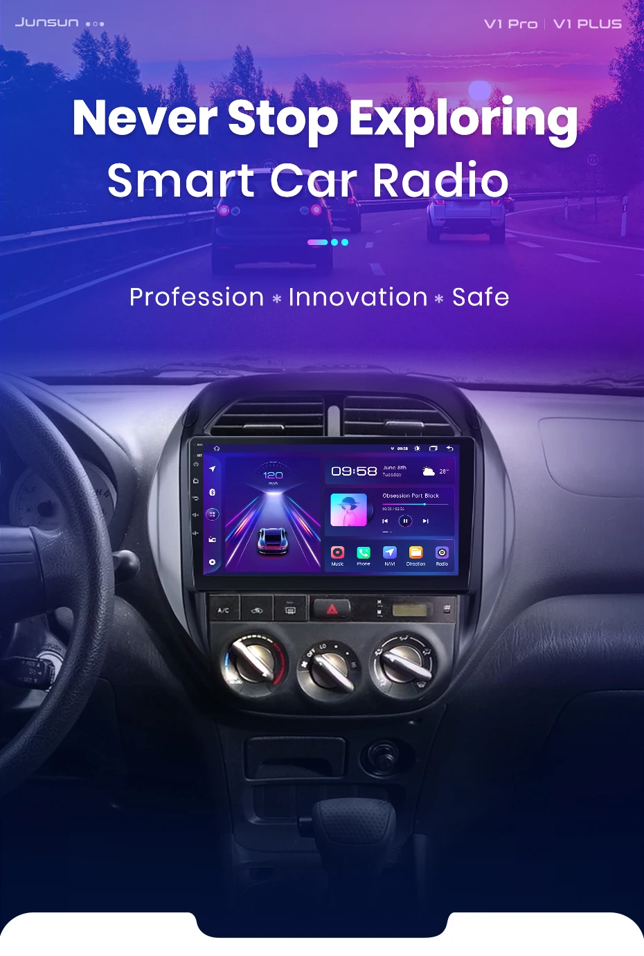 Junsun AI Wireless CarPlay für Apple Android 14 Auto Autoradio für Toyota RAV4 2003 2004 2005 Multimedia Navi Stereo – Detail 1