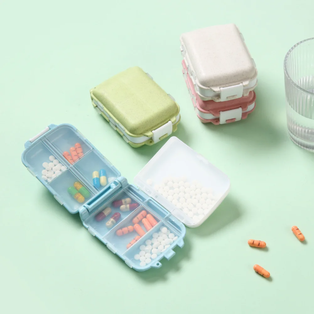 Neuer tragbarer wöchentlicher Pillen-Organizer mit 8 Fächern, Medikamenten-Pillendose, kleine Reise-Vitaminhüllen, Behälter, Aufbewahrung, Tablet, Fischöle, Werkzeuge
