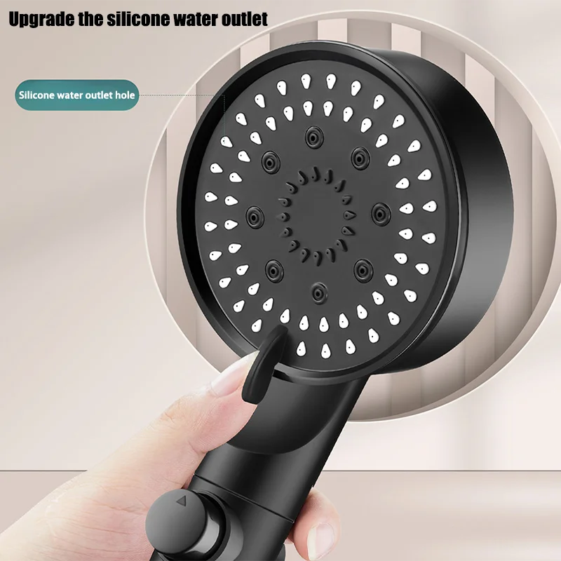 High Pressure Shower Head 5Modes Adjustable Showerheads With Filter Water Saving One-Key Stop Spray Nozzle Household Bathroom