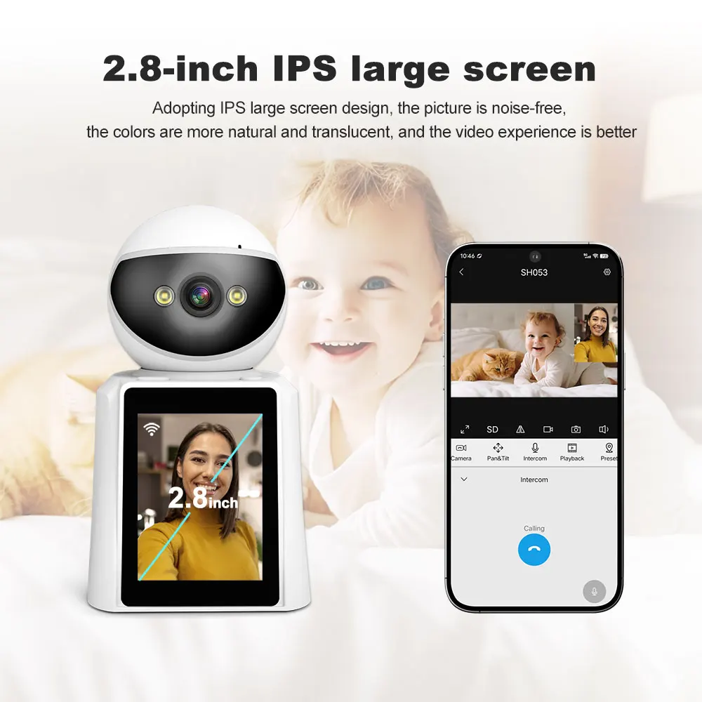 Srihome 4MP WiFi Camera Surveillance Security Baby Monitor With Screen Human Tracking Cam Full Color Night Vision Indoor Camera