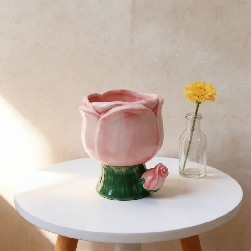 

Tulip Irregular Gradient Hand Painted Ceramic Water Glass High Aesthetic Candle Holder Indoor Jewelry Box Flower Decoration Cup