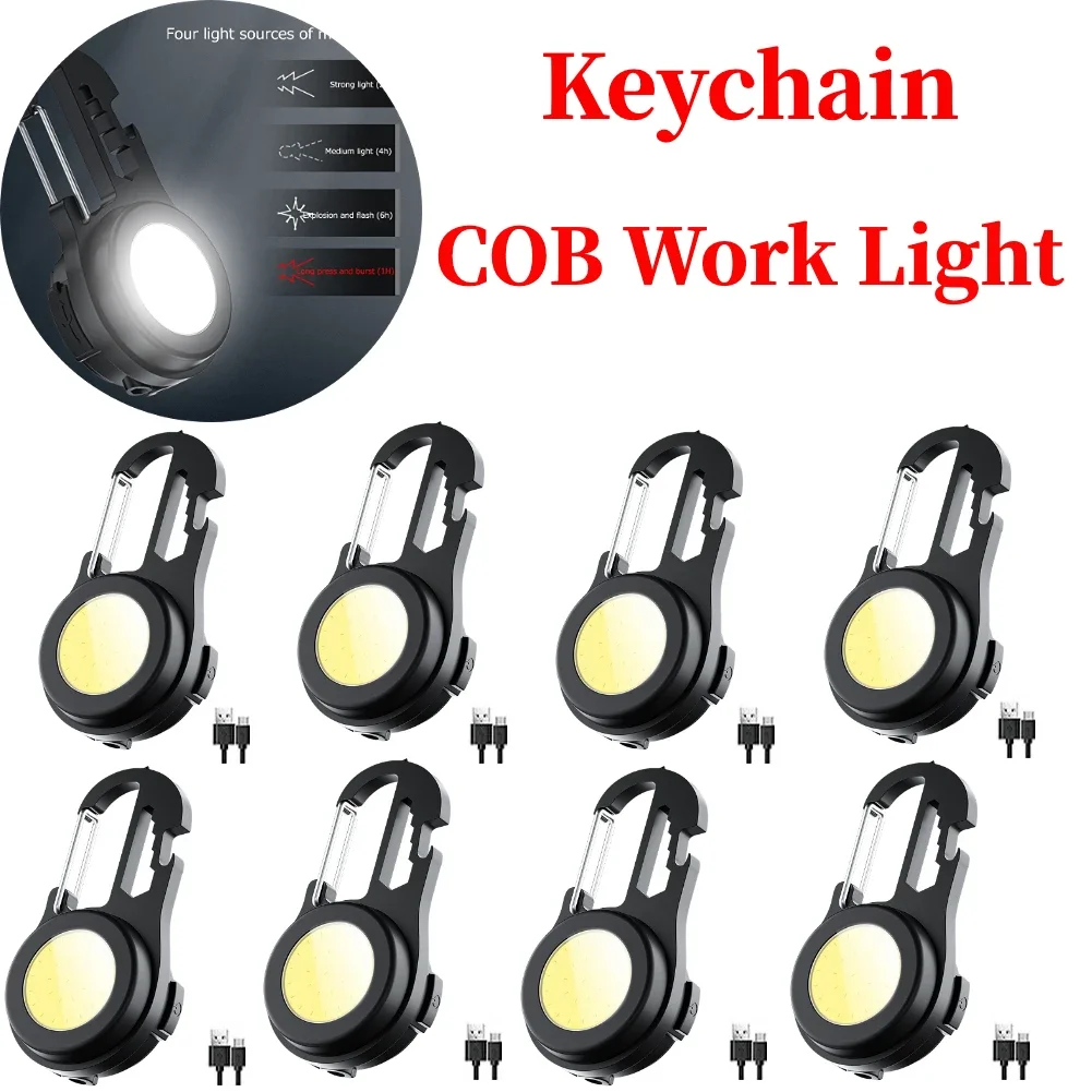 Portable Mini LED Flashlight Aluminum Alloy Keychain Light Small Portable COB Work Light USB Charging for Outdoor Camping