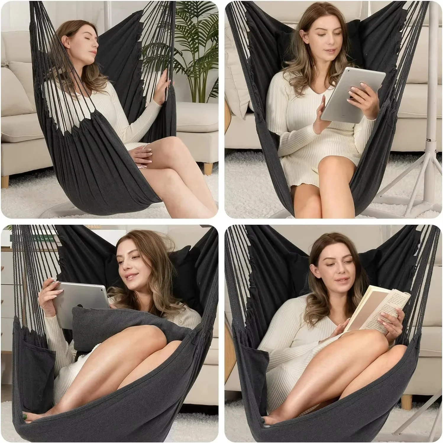Durable Hanging Hammock Chair Bedroom Furniture Hanging Swing Indoor Outdoor Cotton Rope Boho Patio Chair Home Decor for Balcony