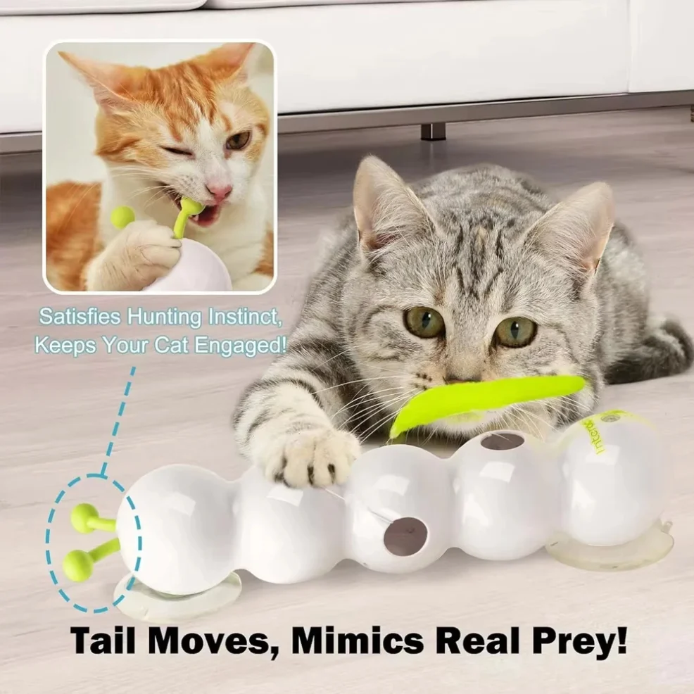 

Caterpillar Interactive Cat Toy Motion Activated Wack A Worm Post Toy Rechargeable Automatic Teasing Cat Toy with Tail for Cats