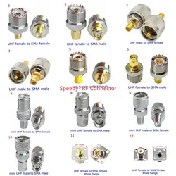 SL16 UHF PL259 SO239 Mini To SMA Male Female Connector SMA To Mini UHF 4hole Flange O-ring Nut Coax Converte Brass Nickel Plated