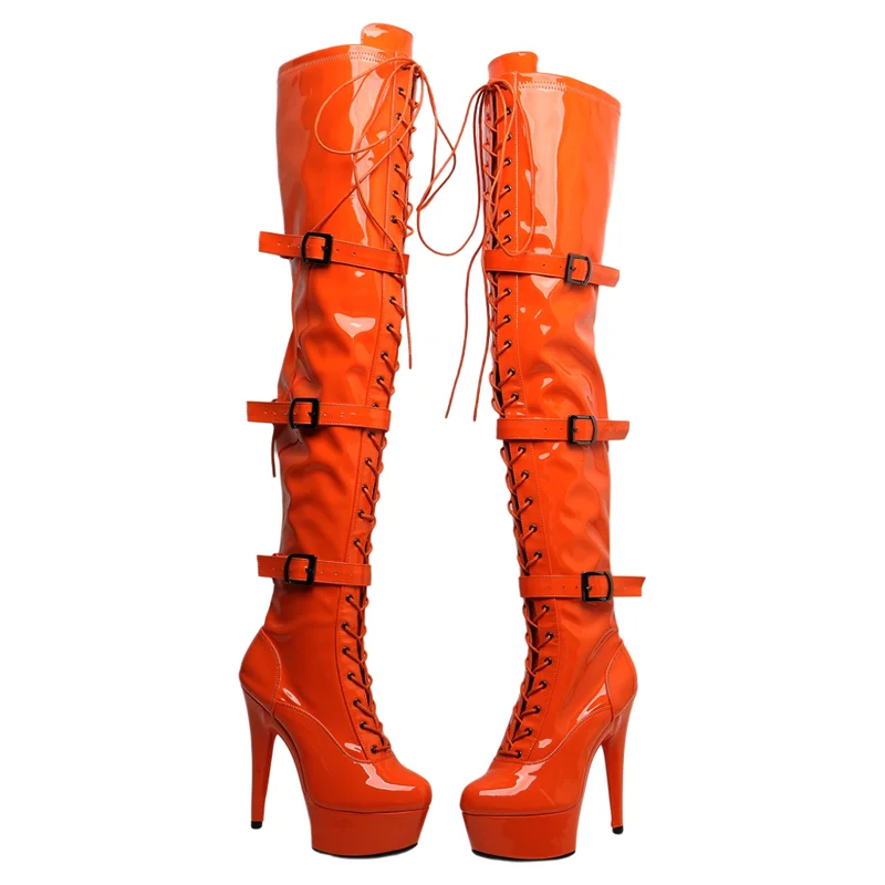 Leecabe 15CM/6inches Patent  PU Closed toe  Trend fashion High Heel platform stripper heel Pole Dance boot