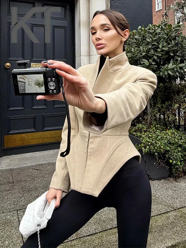 

KT uthentic High Quality Women's Two Piece Set Structured Waist Peplum Blazer & Wide Leg Pants Office Suits