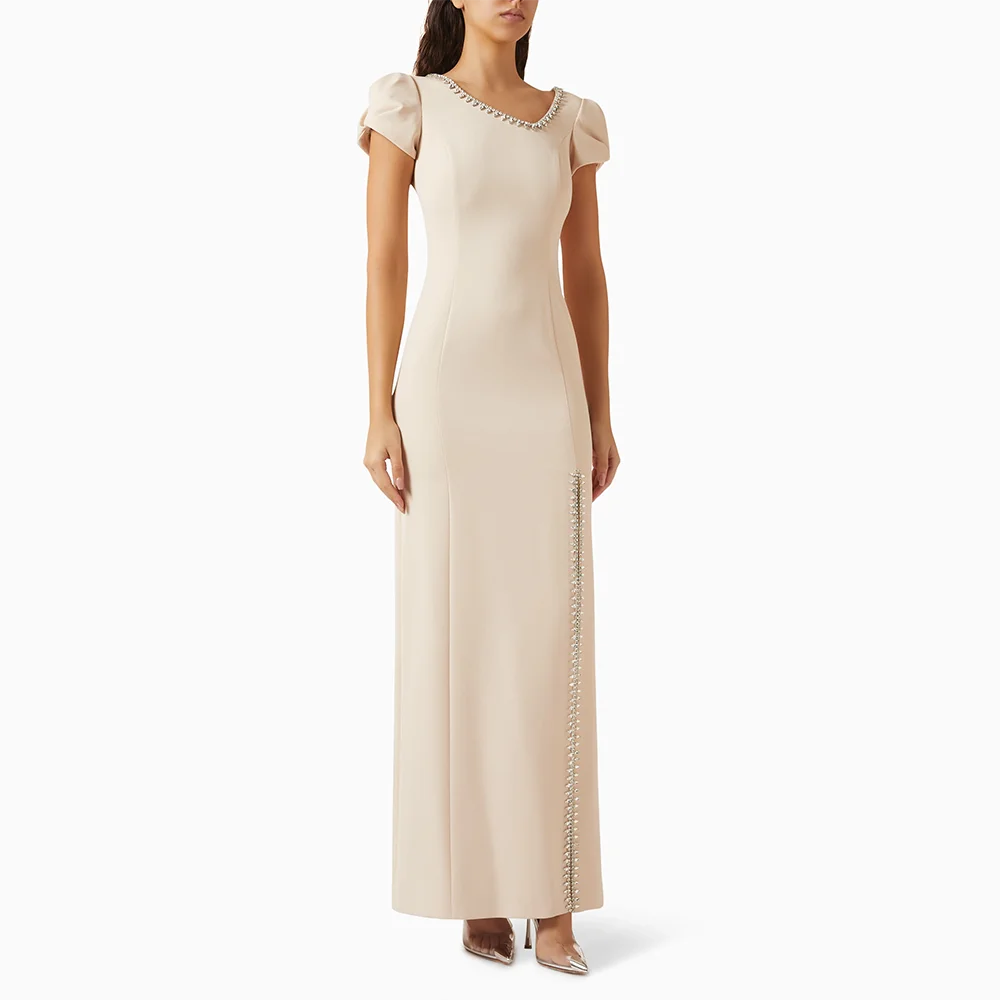 Abiti da sera lunghi personalizzati Abiti da ballo eleganti per occasioni formali Abiti da ballo alla caviglia con maniche corte in cristallo con perline