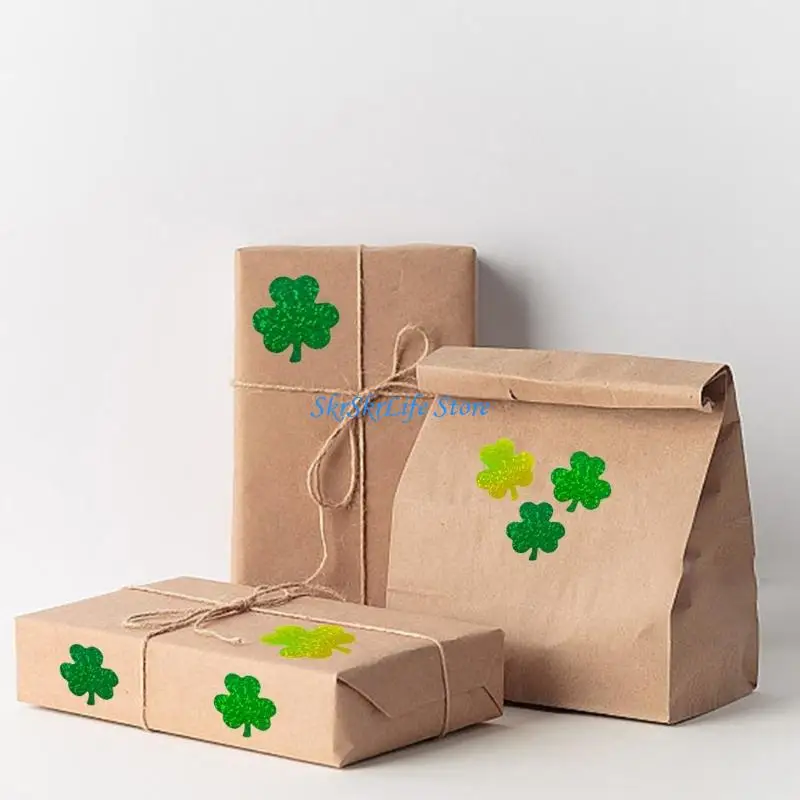 E65E 500Pcs/Roll Sticker 3.8cm Lucky Green Irish 4-leaf Shamrock For Decorative Sealing On Box And Envelopes